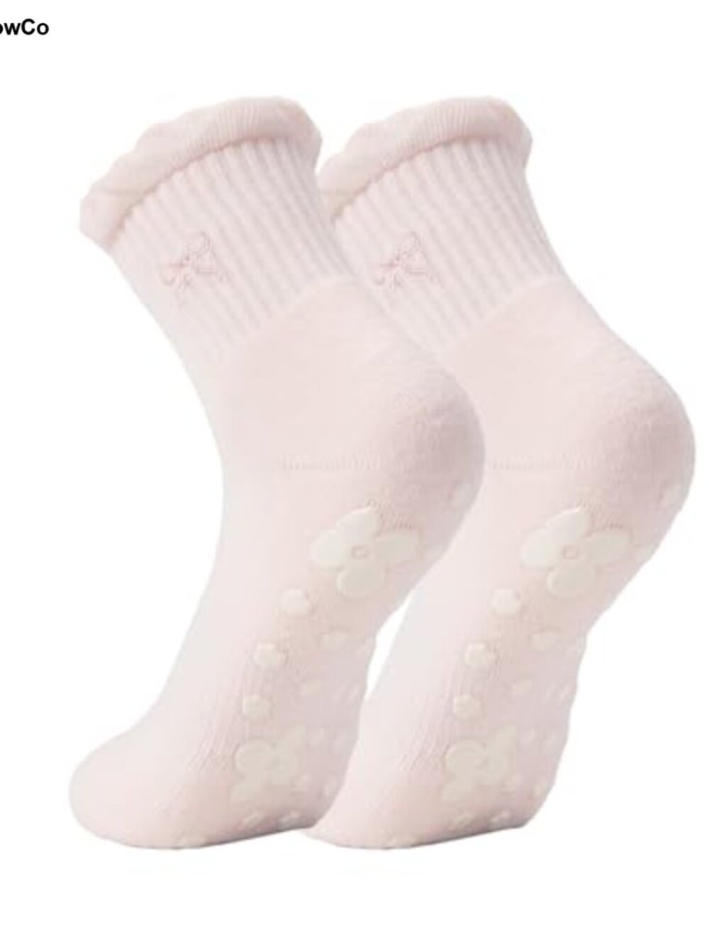 Womens Bow Pilates Grip Socks Non Slip Arch Support Ruffle Crew